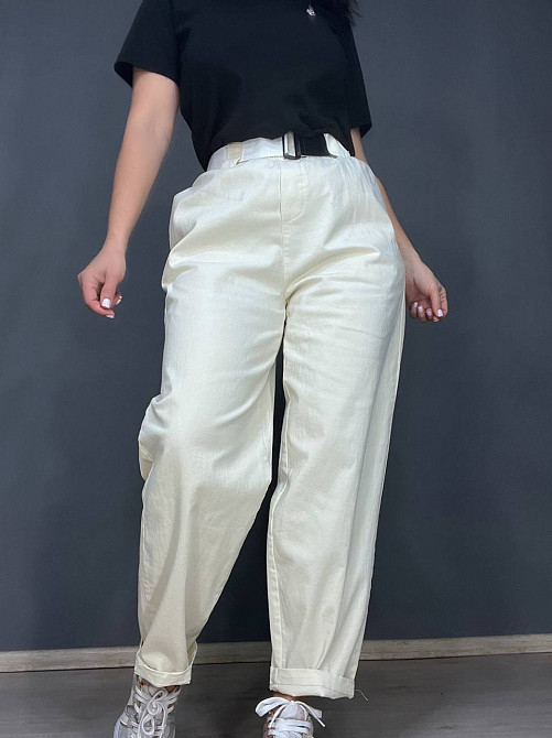 Брюки женские A-N 712 МОМ jeans широкие бананы облегченный тонкий коттон с ремнем молочные, молочний, L Киев - изображение 19