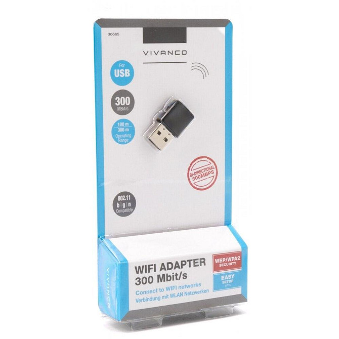 Wi-Fi адаптер Vivanco 300Mbit/s USB з підтримкою IEEE802.11 b/g/n та шифруванням WPA2 Київ - фото 1