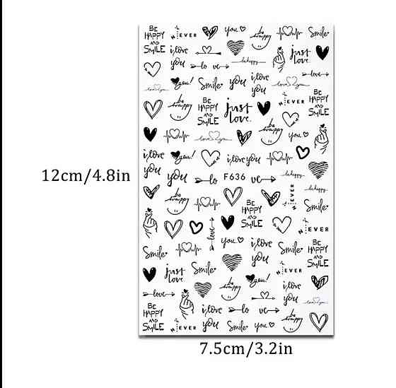 Название товара: Стикеры для ногтей с надписями и сердечками, черные, 1 лист Киев