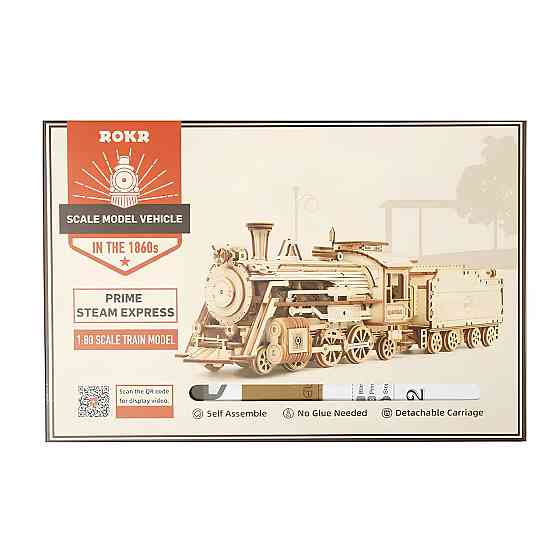 Конструктор Robotime Локомотив 308 деталей. Дерев'яна збірна 3D модель локомотива 307х67х82 см Київ