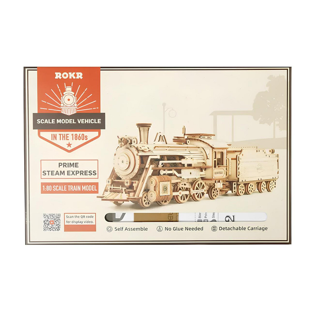 Конструктор Robotime Локомотив 308 деталей. Дерев'яна збірна 3D модель локомотива 307х67х82 см Київ - фото 3