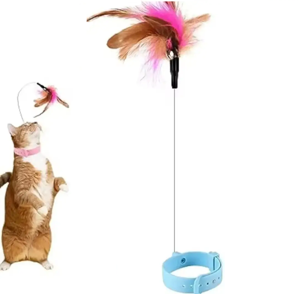 Нашийник з іграшкою для котиків пір'я з дзвіночком 30 см блакитний Київ - фото 1