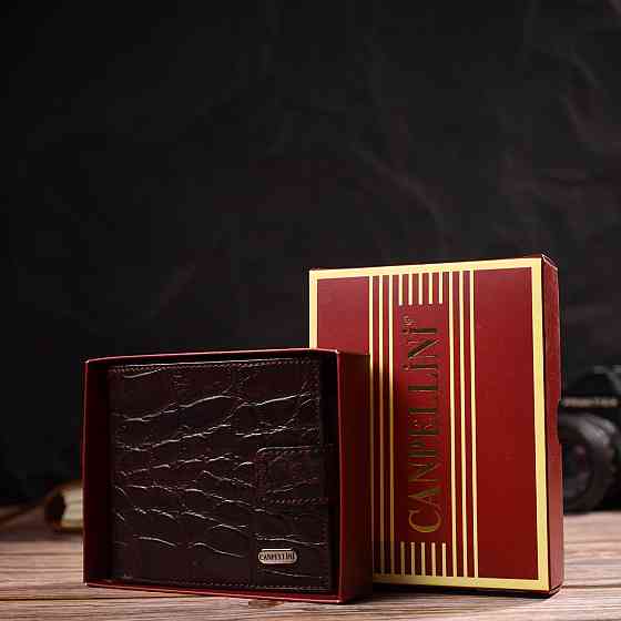 Купюрник для мужчин горизонтального формата из натуральной кожи с тиснением под крокодила CANPELLINI 21773 Коричневый Киев