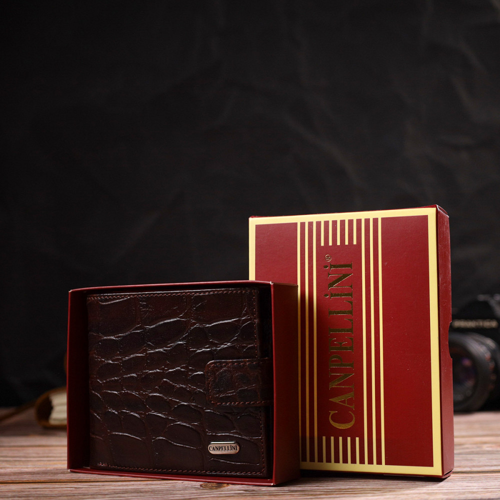 Купюрник для мужчин горизонтального формата из натуральной кожи с тиснением под крокодила CANPELLINI 21773 Коричневый Киев - изображение 1