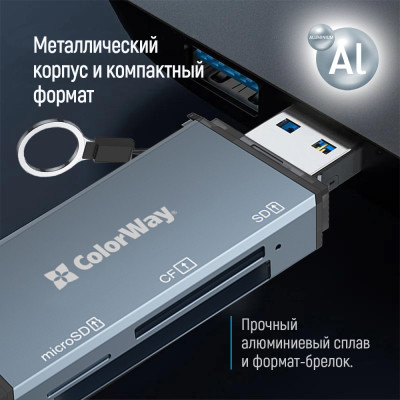 Зчитувач флеш-карт ColorWay USB 2.0/USB-C to CF/SD/MicroSD (CW-CR-01) Вінниця - фото 4