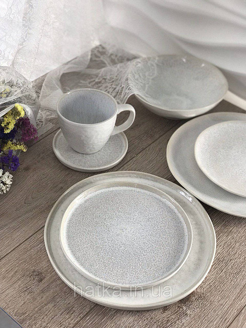 Тарілка Olens "Вайт-стоун" 21х1,2 см коло з бортиком кераміка біла із сірими домішками для дому та ресторану Київ - фото 2