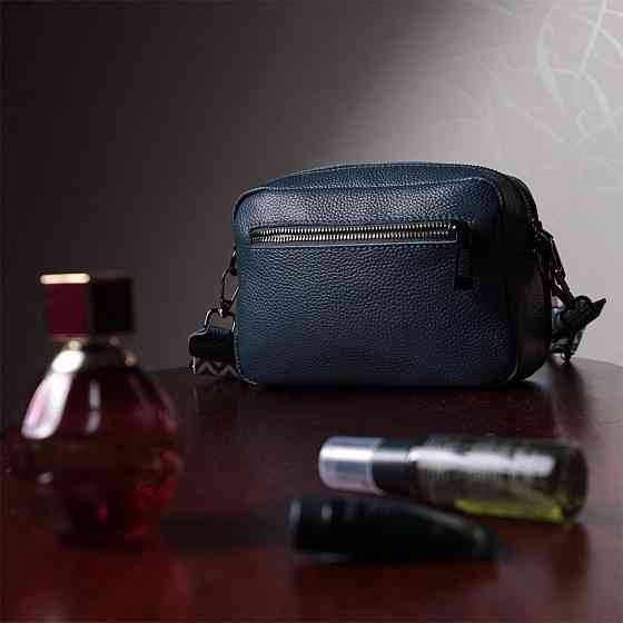 Стильна жіноча сумка прошита ромбами на лицьовій стороні з натуральної шкіри Vintage 22636 Синя Київ