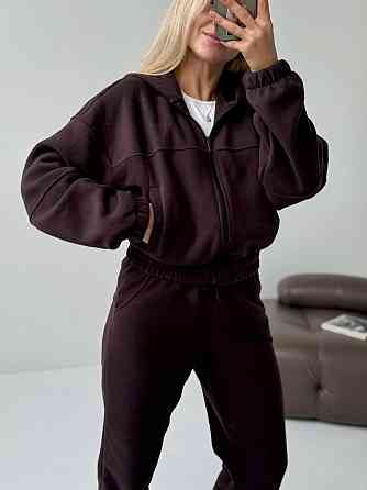 Женский повседневный теплый костюм на молнии с поларом флиса Шоколад, 46/48 Одесса