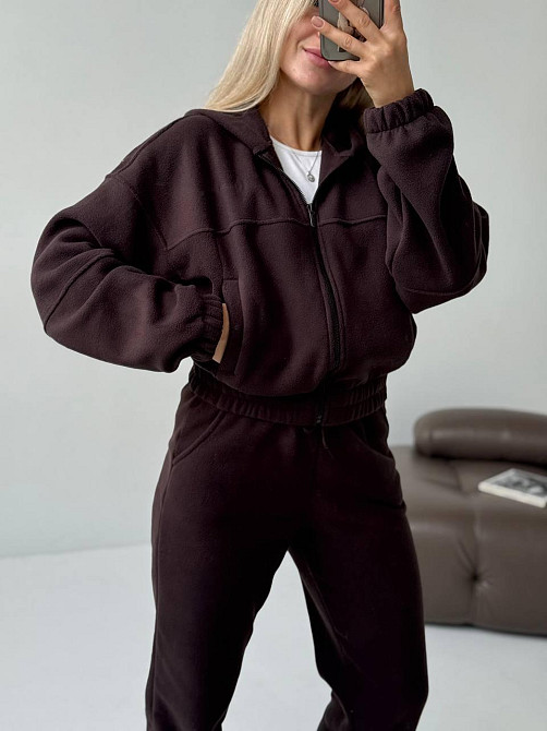 Жіночий повсякденний теплий костюм на блискавці з поломром флісу Шоколад, 46/48 Одеса - фото 4