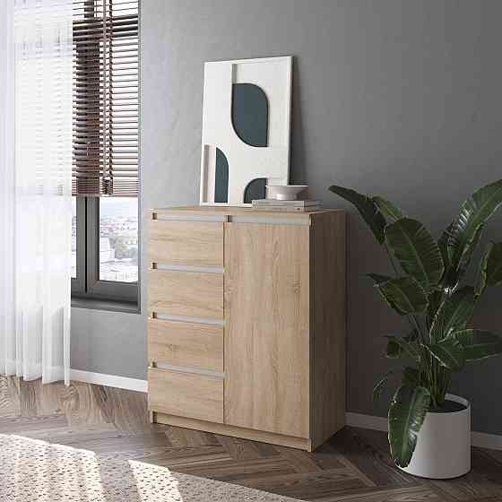 Комод VAYS, сучасний, з полицями, 4 шухляди, без ручок R-32 Дуб Сонома-Білі планки Львів