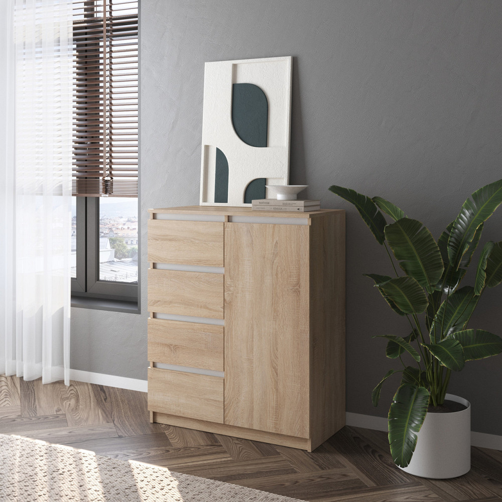 Комод VAYS, сучасний, з полицями, 4 шухляди, без ручок R-32 Дуб Сонома-Білі планки Львів - фото 1