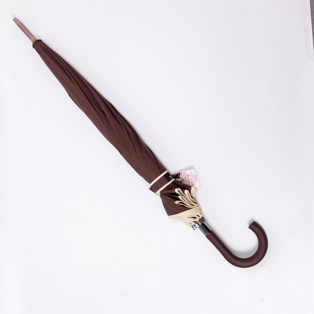 Класична парасолька-тростина з чохлом напівавтомат з поліестеру міцна надійна 12 спиць діаметр 120 см Коричневий HP-23-16BR Коломия - фото 4