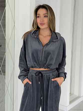 Жіночий сильний повсякденний велюровий костюм-двійка Графіт, 46/48 Одеса