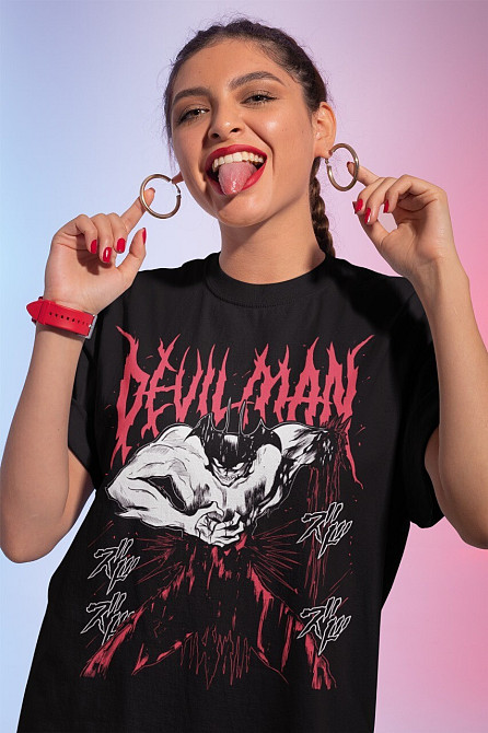 Футболка з аніме принтом Девілман Крйбабй Аніме Акіра оверсайз (S/M/L) Чорний AnimeJ0081 Дніпро - фото 1