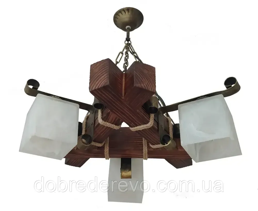 Дерев'яний світильник трикутна склянним плафоном підвісна Вижниця - фото 1