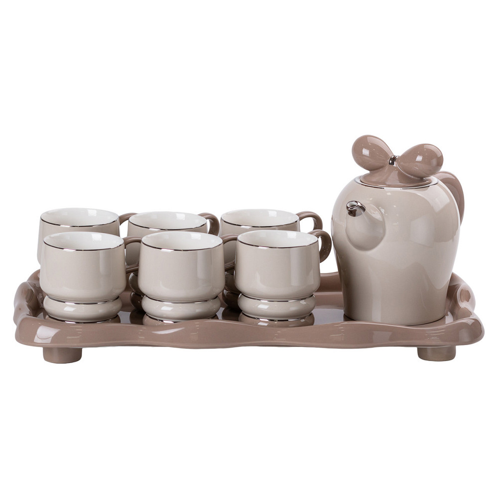 Yiwu Чайний набір на 6 персон із порцелянаовою підставкою, сірий HP-15-28 Киев - изображение 1