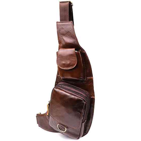 Мужская сумка интересной формы через плечо из натуральной кожи Vintage 22959 Коричневый Киев