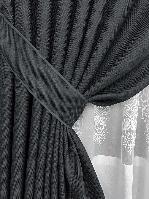 Комплект штор VR-Textil Льон Мішковина 100х270 2шт і Тюль 400х270 1161ш-1703т Графітовий з білим 71-178/2 Київ - фото 4