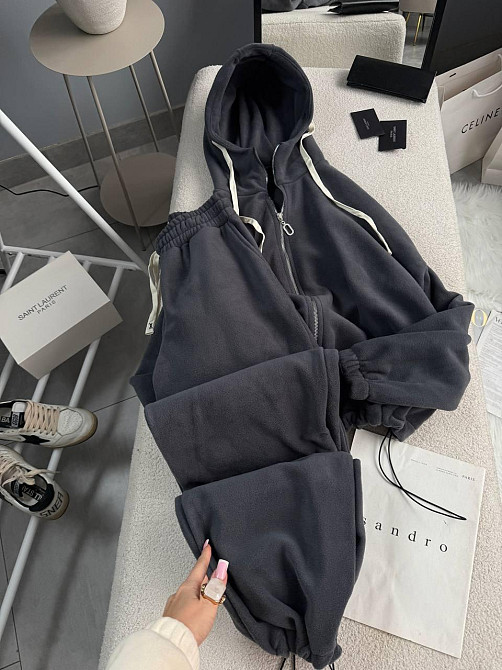 Женский теплый повседневный костюм двойка: кофта и брюки из двухстороннего флиса Графит, 42/46 Одесса - изображение 3