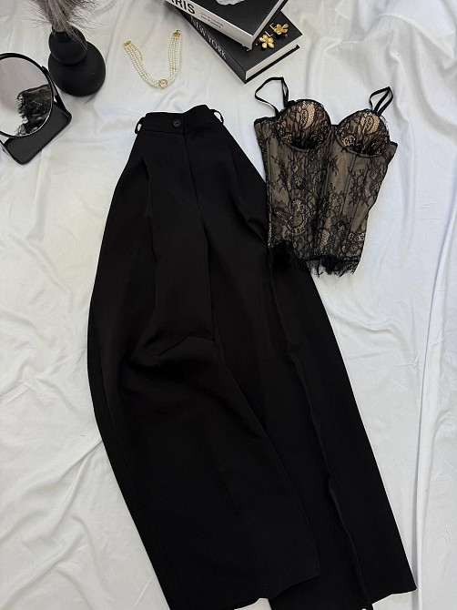 Женские базовые брюки палаццо костюмка Черный, 46/48 Одесса - изображение 1