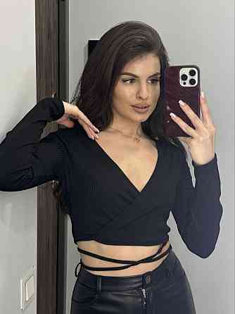 Женская базовая кофта на запах с завязками на талии турецкий рубчик Черный, 44 Одесса