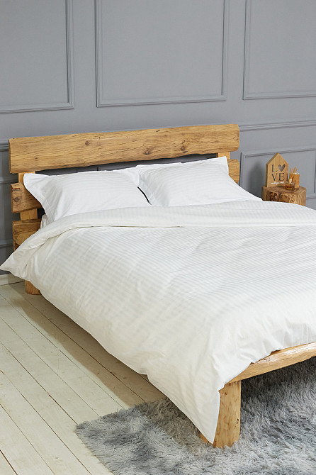 Комплект постельного белья Ideal Textile страйп-сатин белый двуспальный евро Полоска 1 см (56860696) Черновцы - изображение 2