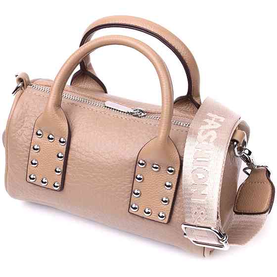 Сумка женская с металлическими акцентами на ручках из натуральной кожи Vintage 22368 Бежевая Киев