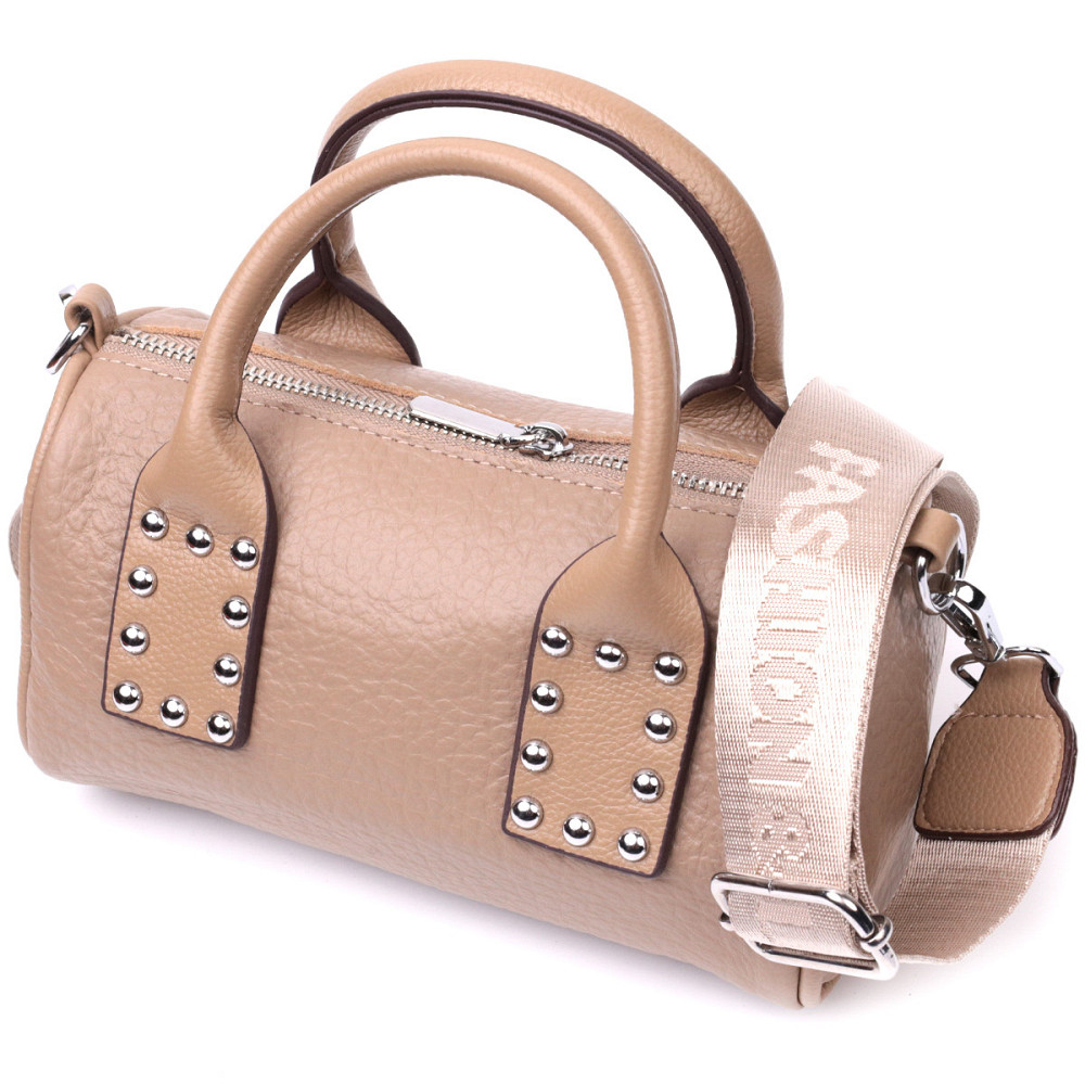 Сумка женская с металлическими акцентами на ручках из натуральной кожи Vintage 22368 Бежевая Киев - изображение 1