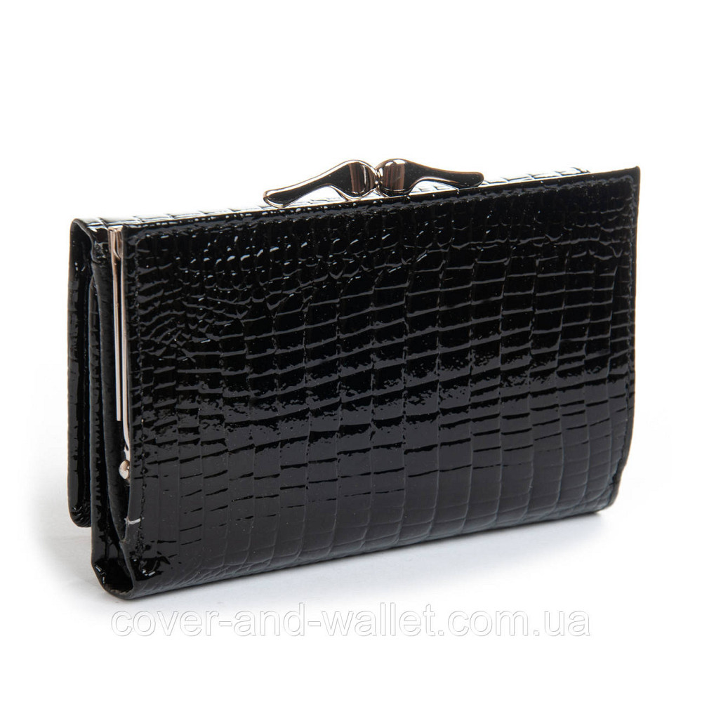 Лаковий жіночий гаманець невеликого розміру чорного кольору ST Leather Київ - фото 4