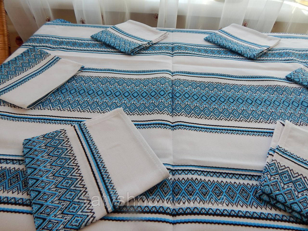 Вышитая голубая скатерть большая и салфетки Киев - изображение 4