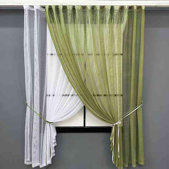 Кухонные шторки VR-Textil № 101к с подвязками Оливковый с белым 330х170 см (52-1215) Киев