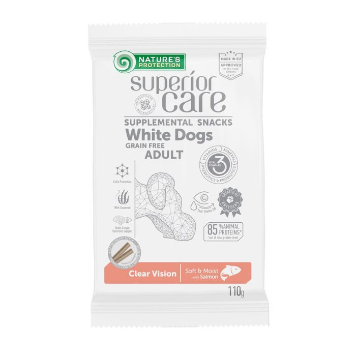 Nature's Protection Superior Care White Dogs Clear Vision Беззернові ласощі для дорослих собак із білим забарвленням з лососем, 110 г Київ - фото 1
