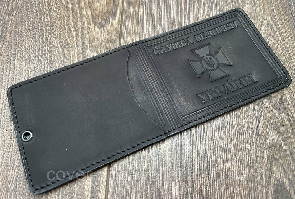 Обкладинка СБУ з кишенею з вінтажної шкіри чорного кольору P_Leather Київ - фото 3