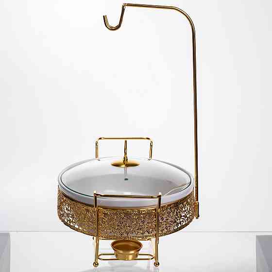 Yiwu Мармітниця настільна порцелянова 2.5 літра марміт круглий на підставці Білий із золотом YL Коломыя