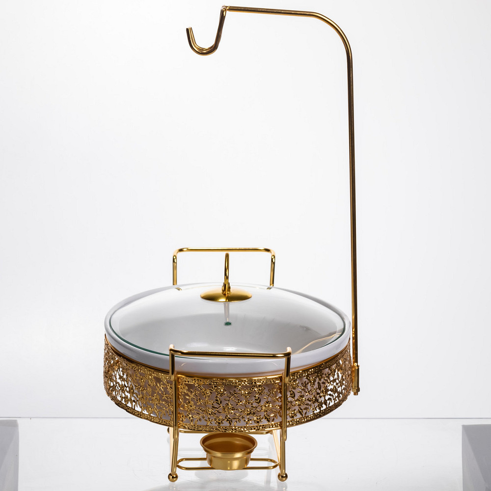 Yiwu Мармітниця настільна порцелянова 2.5 літра марміт круглий на підставці Білий із золотом YL Коломыя - изображение 5