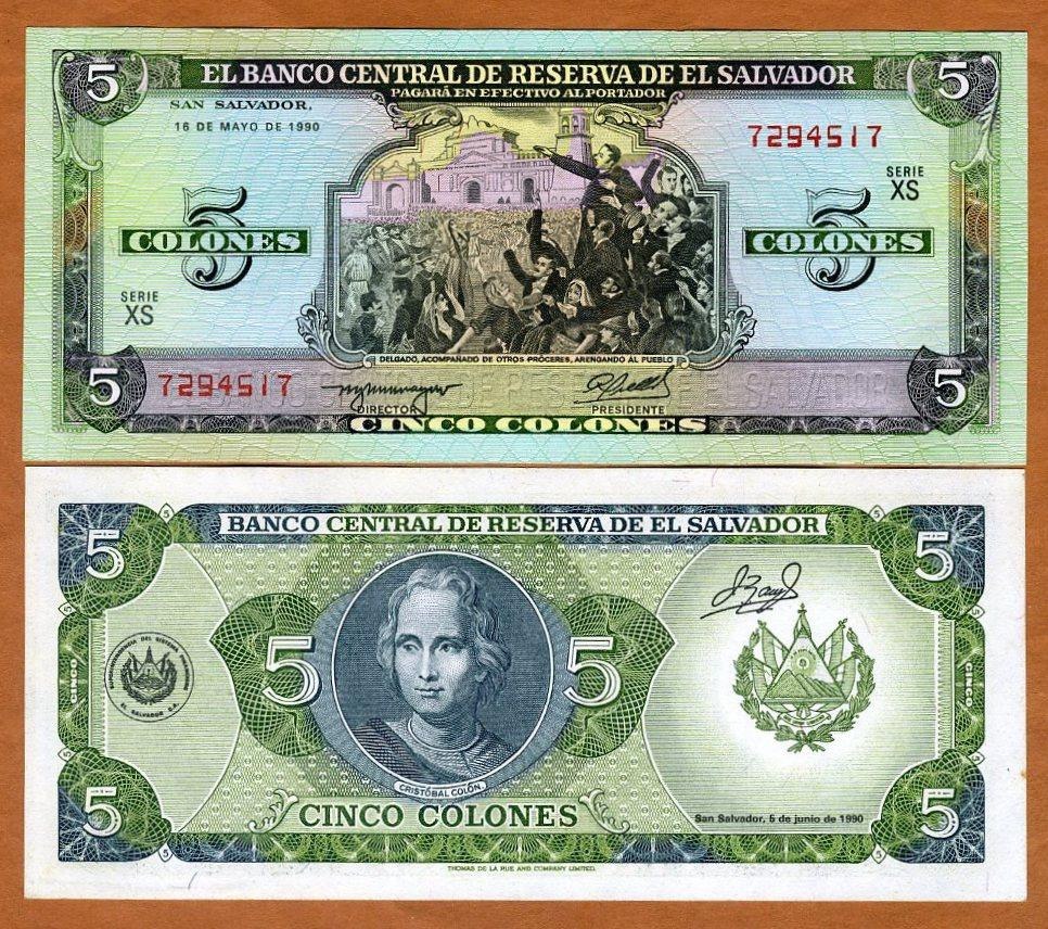 Сальвадор / El Salvador 5 Colon 1990 Pick 138 UNC Полтава - фото 1