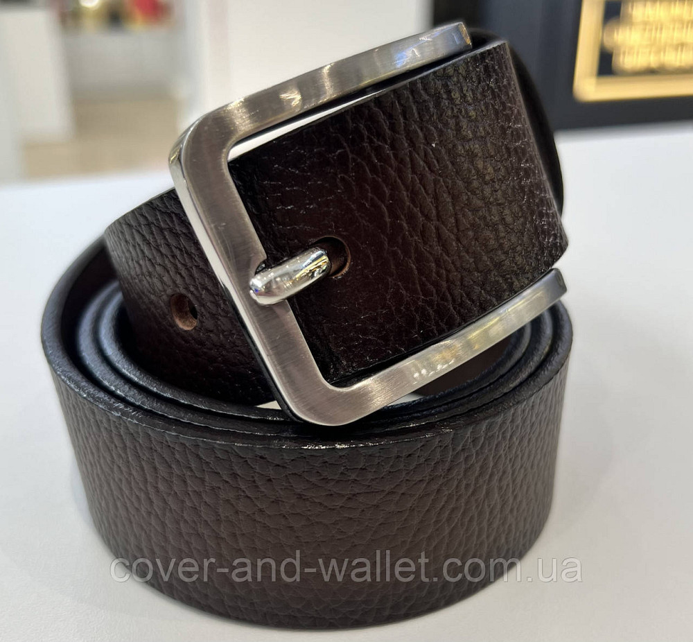Стильний шкіряний чоловічий ремінь коричневого кольору з прямокутною пряжкою 40мм PS Leather Київ - фото 12
