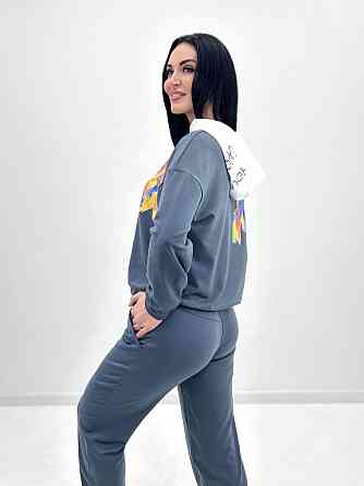 Женский костюм-двойка с капюшоном Rainbow батал 50-52, Графит Киев