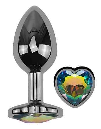 Анальна пробка з кристалом EGZO - Dark Silver Heart Plug Rainbow size M Sex Aura Київ