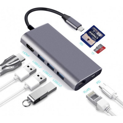 Концентратор Dynamode USB3.1 Type-C to HDMI, 3хUSB3.0, RJ45, USB Type-C Female, SD (Dock-USB-TypeC-HDMI-USB3.0-RJ45) Вінниця - фото 4