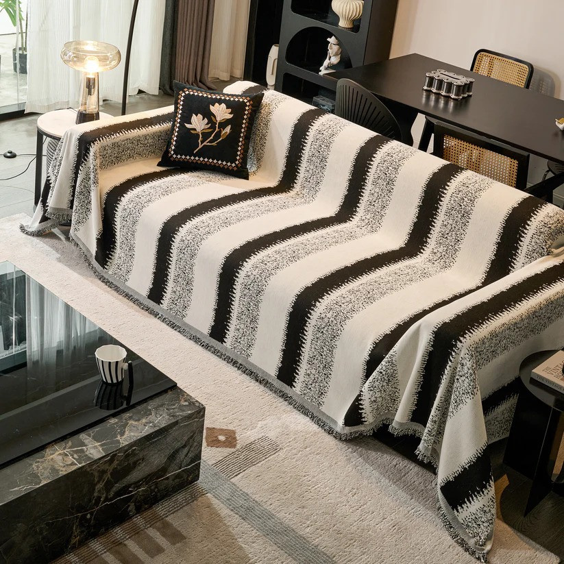 Плед покрывало для дивана и кровати,чехол накидка для мягкой мебели 180х230 см,бело-черный в полоску Каменец-Подольский - изображение 9