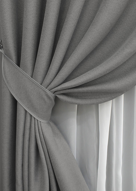 Комплект готовых штор VR-Textil Лен-блэкаут № 1797ш Серый 100х270см 2 шт (31-830) Киев - изображение 5