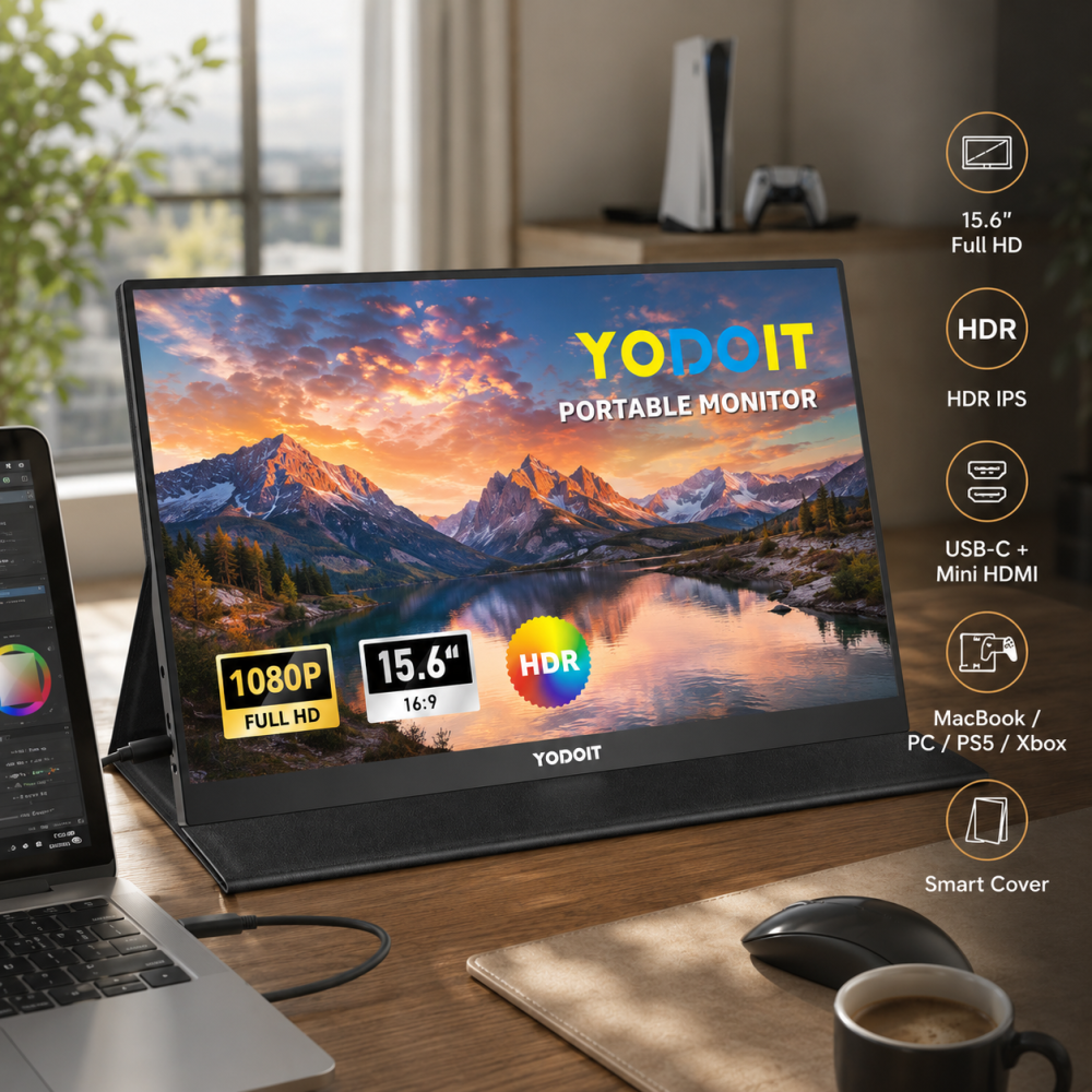 Портативний монітор Yodoit 15.6", Type-C, Mini HDMI, HDR, Smart Cover для MacBook, PC, PS5/Xbox Київ - фото 13