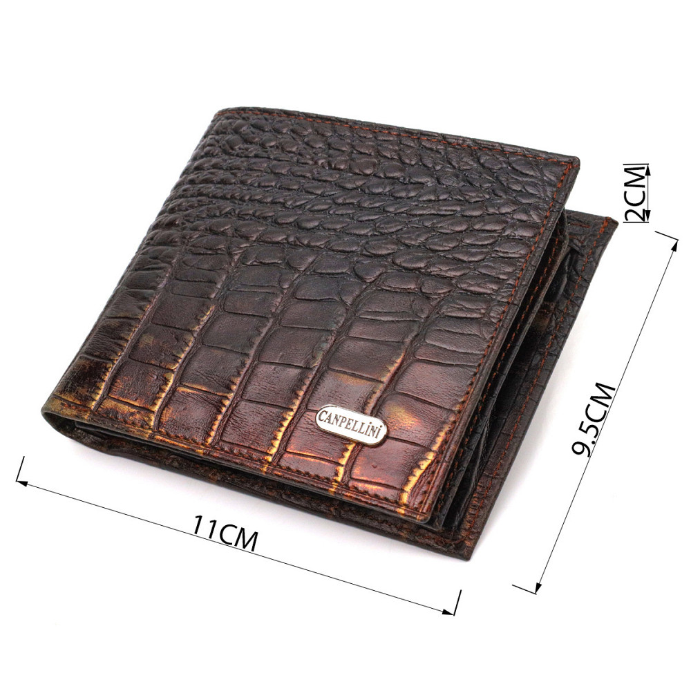 Оригинальное мужское портмоне из натуральной фактурной кожи с тиснением под крокодила CANPELLINI 21784 Темно коричневое Киев - изображение 8
