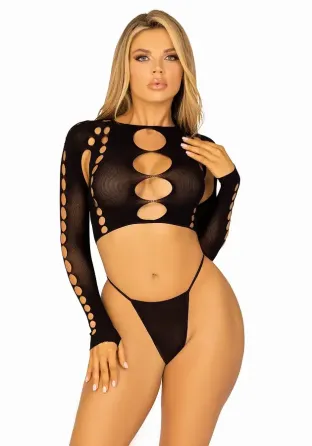 Комплект Leg Avenue Long sleeve crop top & string Black One Size Львов