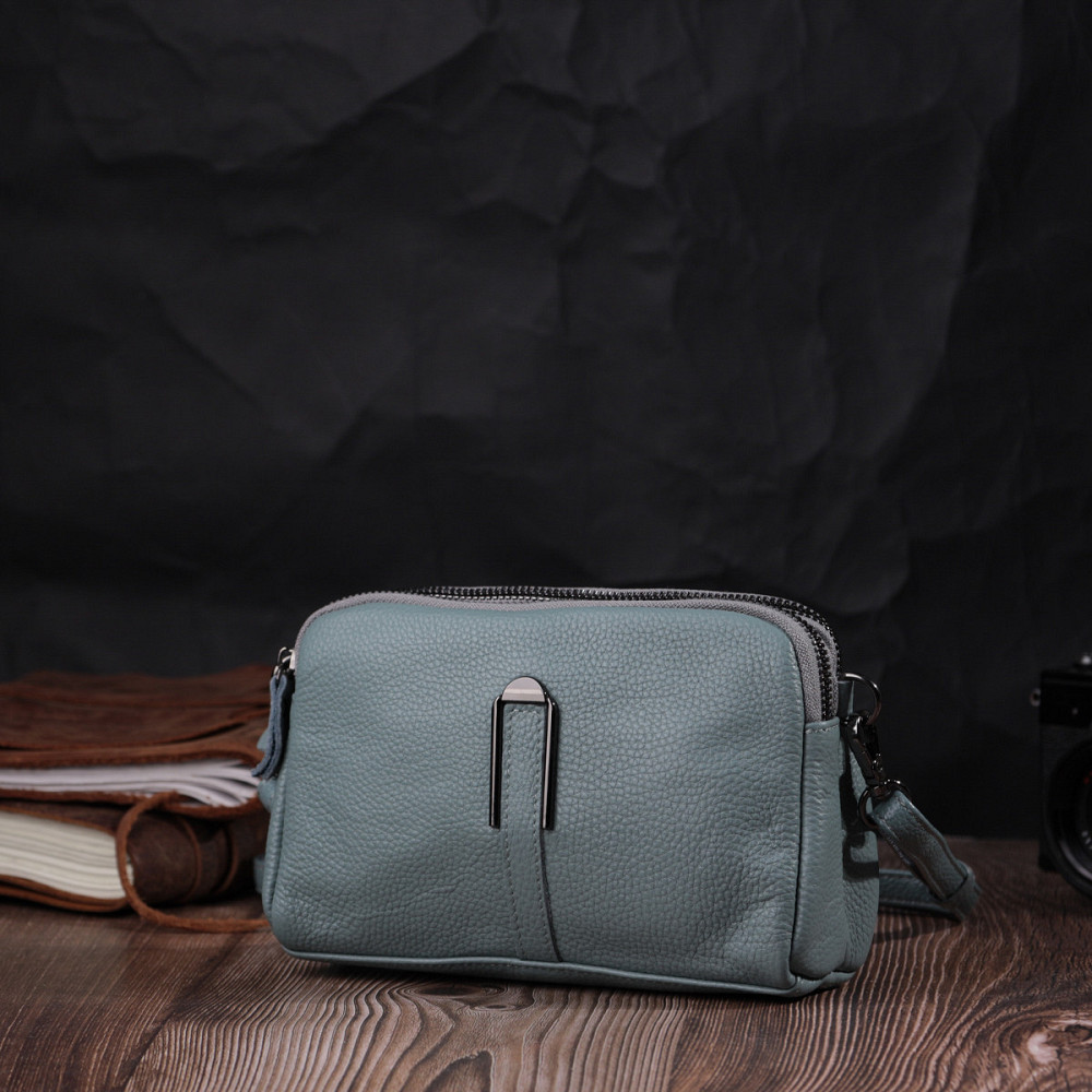 Женская повседневная сумка на два отделения из натуральной кожи Vintage 22280 Голубая Киев - изображение 8