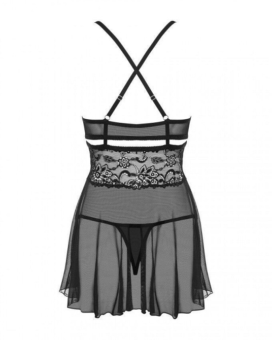 Эротический кружевной комплект с сеточкой Obsessive 838-BAB-1 babydoll & thong black L/XL, черный, п Sex Aura Киев - изображение 7