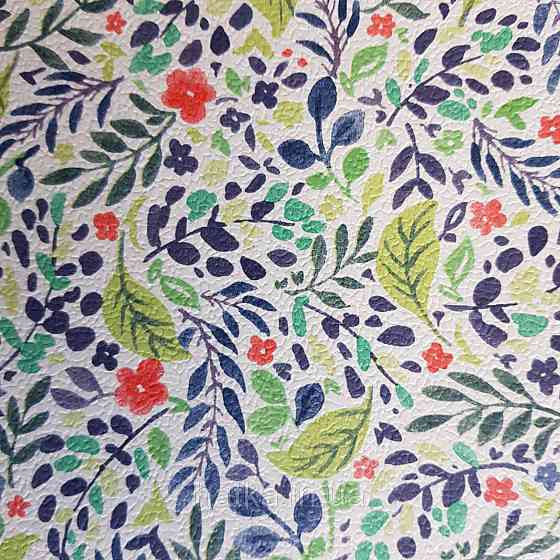 Шпалери вінілові на флізелін 0.53х10.05 Rasch Textil Petite Fleur 5 листя гілки квіти салатові червоні сині Київ