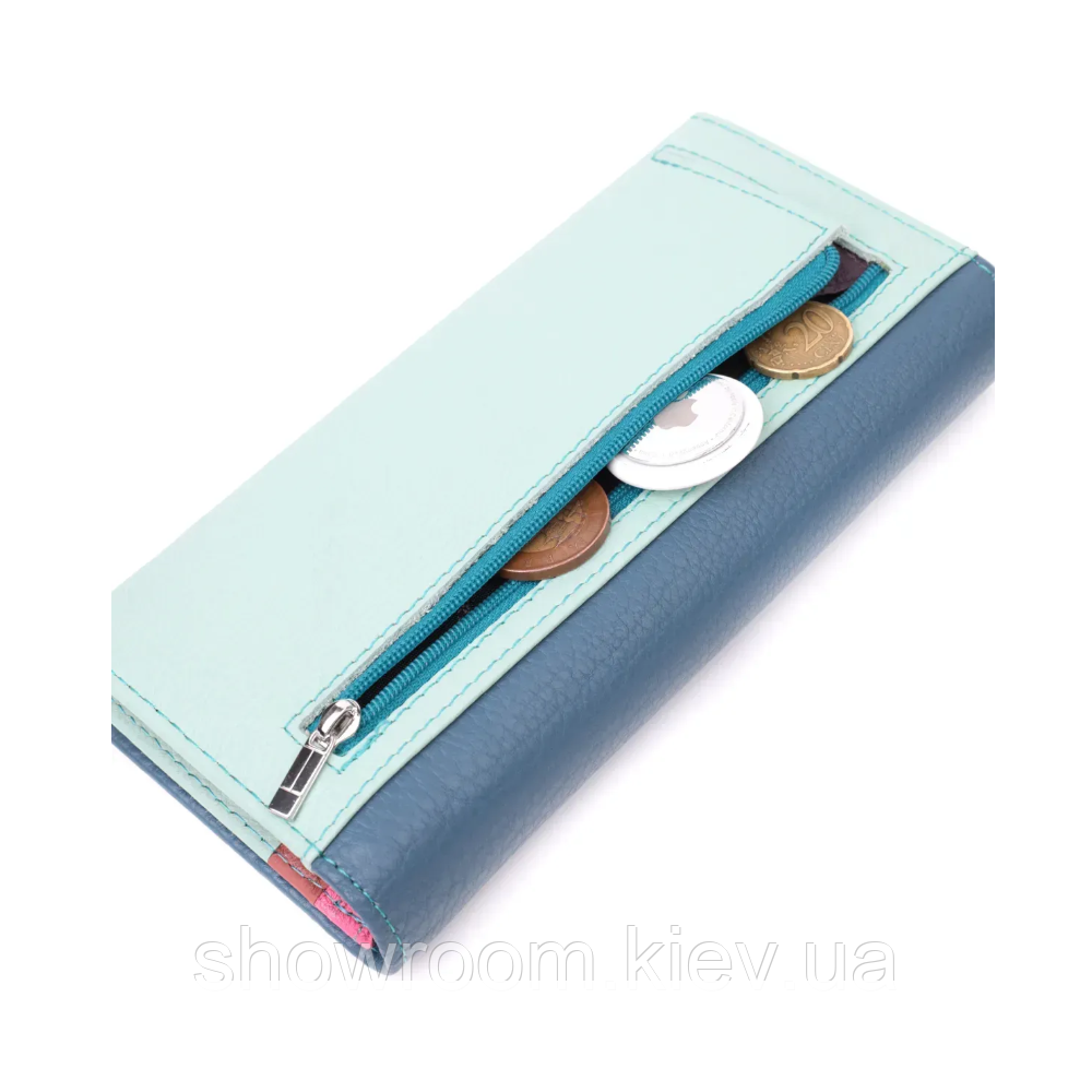 Женский кожаный кошелек на магните (140) голубой Киев - изображение 5