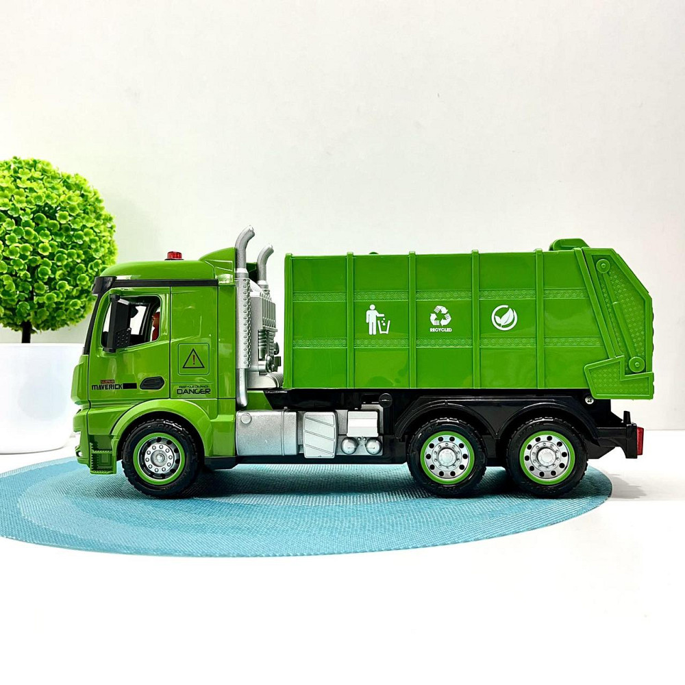 Спецтехніка машинка Сміттєвоз інерційна звук підсвічування рухомі деталі 31 см Зелена (GC017) Чернігів - фото 8
